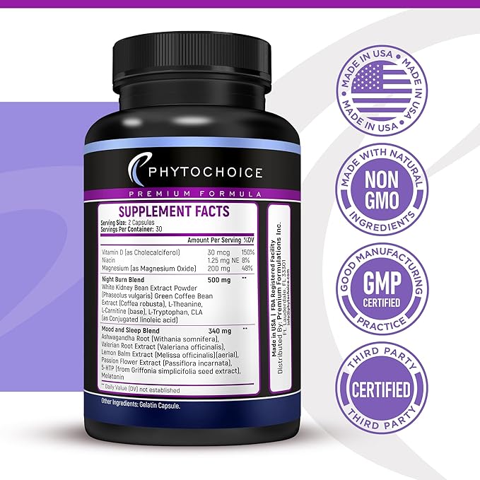 Nighttime Fat Burner with Melatonin - Appetite Suppressant for Weight Loss - Night time Fat Burner for Women Supporting Sleep & Relaxation - Weight Loss Diet Pills that Work at Night - 2 Pack