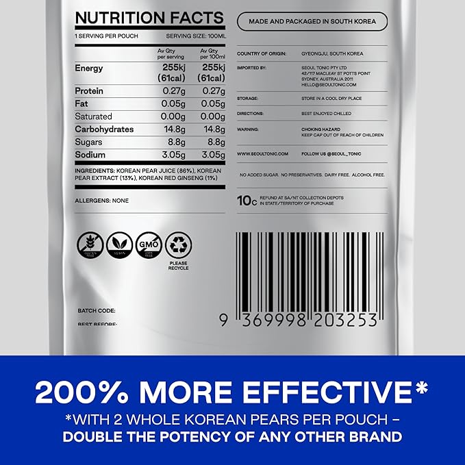 Seoul Tonic Patented "Pre Party" Korean Pear Natural Tonic, Science-Backed, Patented Formula for Easier Morning,Natural Potassium & DHM (100ML) Pack of 12