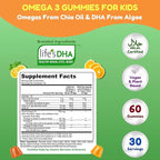 SHIFAA NUTRITION Halal Omega 3 for Kids with DHA Gummies for Brain Development, Heart & Immune Support, Plant-Based, Non-GMO, Algae-Based DHA, Gluten & Gelatin-Free Kids Omega 3 Gummies, 30 Servings