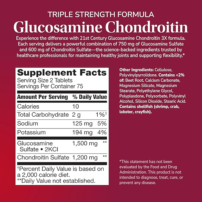 21st Century Glucosamine Chondroitin 750/600mg - Triple Strength, Tablets, 150 Count