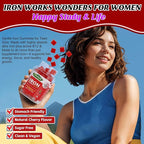 Iron Gummies for Teen Girls, Gentle Iron Bisglycinate with Vitamin C, Iron Supplement Plus Folate, Energy & Anemia Support, Chewable, Sugar Free, 60 Gummies
