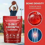 5-in-1 Growth Gummies with Amino Acids, Vitamin D3 & K2, Strawberry Flavor Chewable Supplement, 60 Count