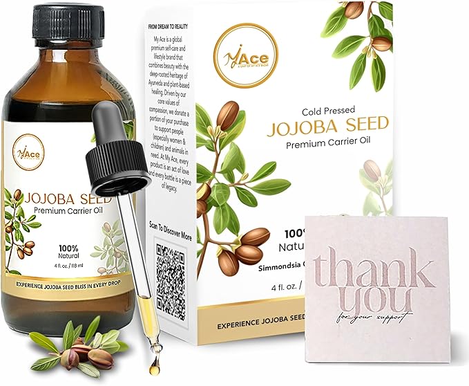 My Ace Jojoba Seed Carrier Oil | 100% Pure Cold Pressed Oil for Hair, Face, Skin & Body Moisturizer, Massage & Aromatherapy – 4 fl oz