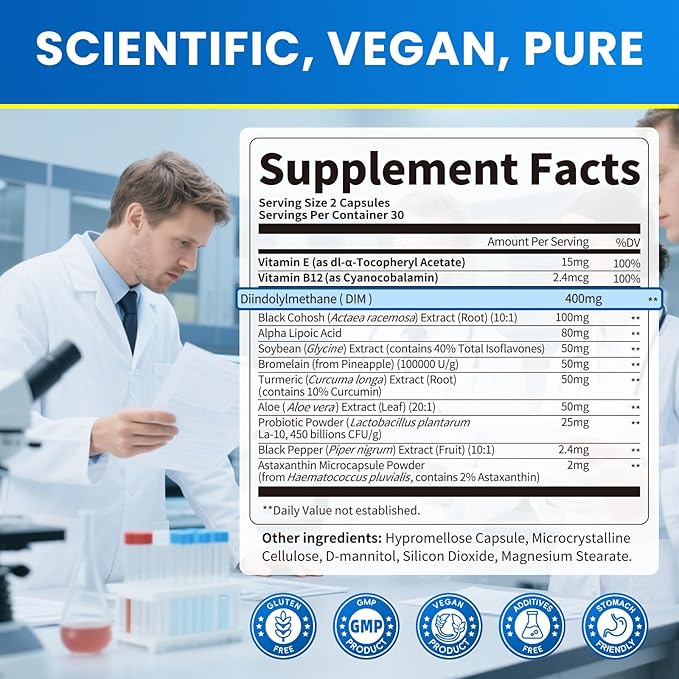 Lukaree DIM Supplement 400MG for Women - 12 in 1 Liposomal Dim Capsules- with Black Cohosh, Soy Isoflavones & Alpha Lipoic Acid, Vegan, 60 Ct.