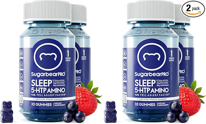 SugarBearPro Sleep Gummy 2 Month Supply, Extra Strength Melatonin 6mg, for Men & Women, Vegan Vitamin B6, L-Theanine, 5 HTP, Valerian, Sleep Aid for Adults & Teens, Certified Kosher (Pack of 2)