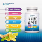 6 in 1 Immune Support 120 Capsules with Powerful Blend of Elderberry, Echinacea, Ginger, Vitamin C 650mg, Vitamin D3 5000 IU & Zinc Picolinate 30mg- Immune Booster Supplement for Adults and Kids