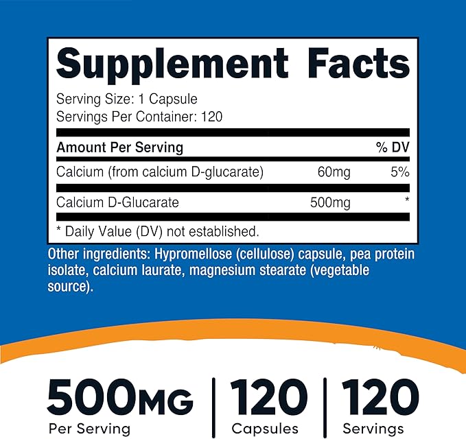 Nutricost Calcium D-Glucarate 500mg, 120 Capsules - Gluten Free, Non-GMO, Vegetarian Friendly