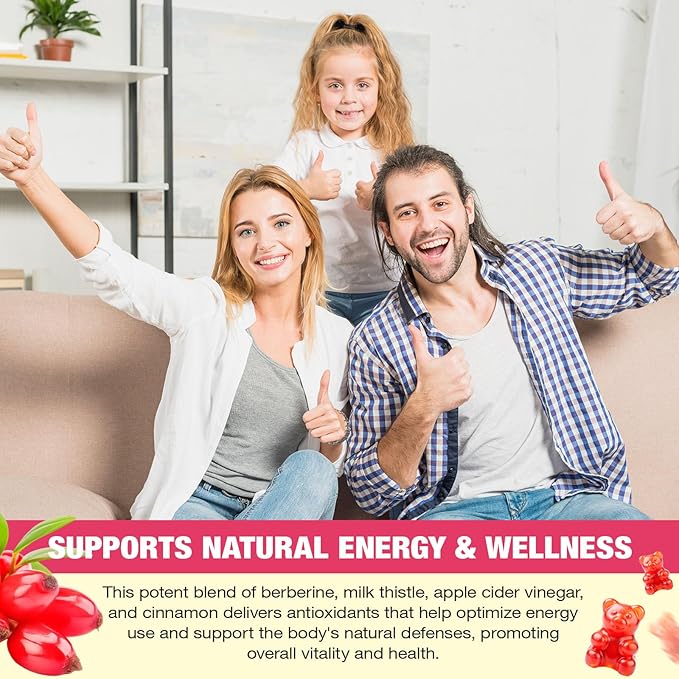 NIFEISHI Berberine Supplement, (Sugar-Free) Berberine Gummies with Ceylon Cinnamon, Milk Thistle for Metabolism, Energy, Gut Health, Vegan, Non-GMO, Gluten Free - Watermelon Flavor 60 Gummies