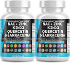 Clean Nutraceuticals NAC Supplement N-Acetyl Cysteine Vitamin D3 K2 Zinc Quercetin Sarracenia Purpurea with Elderberry Holy Basil Bee Propolis Bromelain L-Lysine (2)