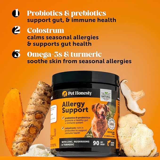 Dog Allergy Relief Immunity Chews - Paw Licking, Itching & Seasonal Allergies - with Colostrum, Probiotics, Turmeric & Salmon Oil - Vet Recommended Anti-Itch Supplement for Dogs (Salmon, 90 Ct)