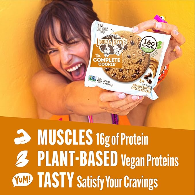 Lenny & Larry's Complete Protein Cookie, [Peanut Butter Chocolate Chip], Chewy Soft Baked, 16g Plant Protein, Vegan, Non-GMO, High Fiber, [4 Ounce] Cookie (Pack of 12)