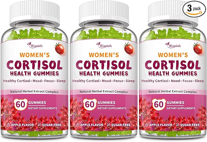 Cortisol Gummies For Women- Promote Relaxation and Support Mood- Natural Ingredients with Ashwagandha, Rhodiola Rosea, etc. Cortisol Manager Gummies for Adrenal Support,Vegan,Apple Flavor,180 Count