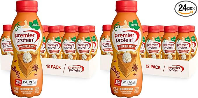 Premier Protein Shake,Limited Edition,Pumpkin Spice,30g Protein,No Added Sugar,24 Vitamins & Minerals to Support Immune Health,11.5 fl oz,(Pack of 24)