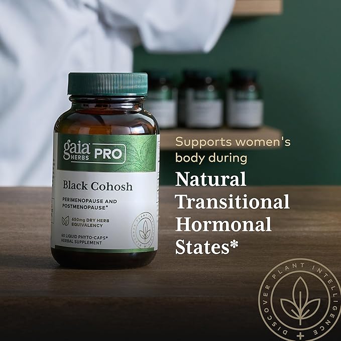GAIA HERBS PRO Black Cohosh PRO - Healthy Perimenopause & Post Menopause Support Supplement* - Women's Health Supplement with Black Cohosh Root Extract - Vegan - 60 Liquid Phyto-Caps (60 Servings)