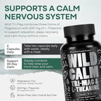 Wild Foods 3 in 1 Magnesium Glycinate L Theanine for Calm Sleep & Muscle Relaxation - Glycinate, Malate, Taurate - 100% Natural Magnesium Complex for Women and Men - 60 Capsules