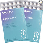 VWELL Boric Acid Vaginal Suppositories - Homeopathic Solution Maintains and Balances Healthy Vaginal pH & Microbiome Intimacy - Doctors Recommended (One Size, 60, Count)