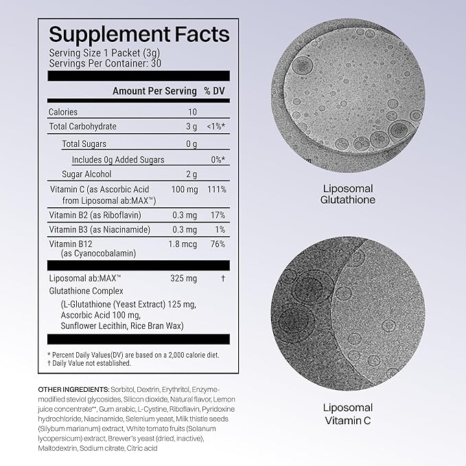 Haroutine Liposomal Glutathione Powder, 125 mg L-Glutathione + 100 mg Vitamin C, Sugar-Free Lemon Packets, Antioxidant Support for Skin, Beauty & Detox Support, 30 Count (Packaging May Vary)