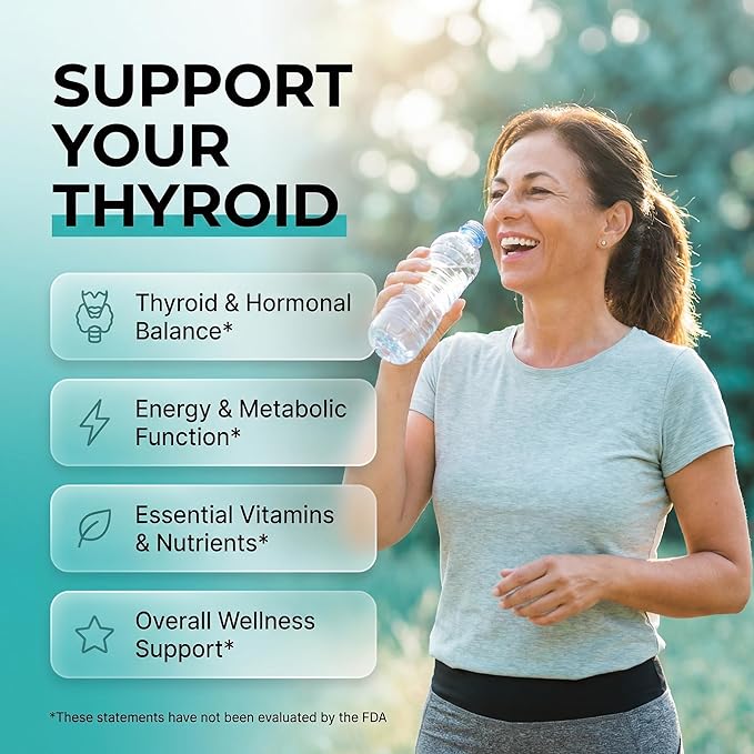 ThyroGlow Thyroid Support Gummies Selenium Iodine KSM 66 Ashwagandha L Tyrosine Vitamin D, C, B12, B6 Turmeric Blueberry Holy Basil Folate Bladderwrack By Clean Nutra