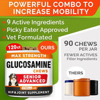 Senior Advanced Glucosamine Chondroitin Joint Supplement for Dogs - Hip & Joint Pain Relief Pills - Large & Small Breed - Hip Joint Chews Canine Joint Health - Chews Older Dogs - Bacon Flavor-120Ct