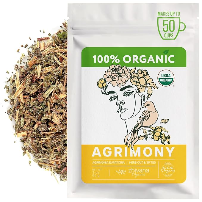 USDA Organic Agrimony Herb (3oz.) - Agrimonia eupatoria – Dried Agrimoney Loose Leaf Tea – Traditional Digestive Herbal Tea – Product of Ukraine