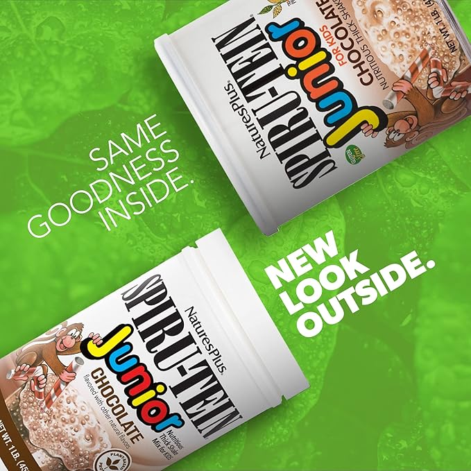 NaturesPlus SPIRU-TEIN Junior, Chocolate - 1 lb - Plant-Based Protein Powder Shake for Kids - Gluten Free & Vegetarian - 15 Servings