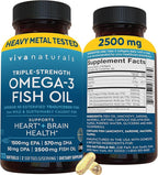 Viva Naturals Omega 3 Fish Oil Supplement for Women and Men - 2500 mg Triple Strength Fish Oil Pills with Re-Esterified Omega 3 Fatty Acids Including EPA, DHA DPA - 120 Pescatarian-Friendly Softgels