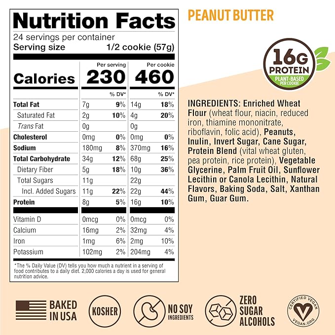 Lenny & Larry's Complete Protein Cookie, [Peanut Butter], Chewy Soft Baked, 16g Plant Protein, Vegan, Non-GMO, High Fiber, [4 Ounce] Cookie (Pack of 12)
