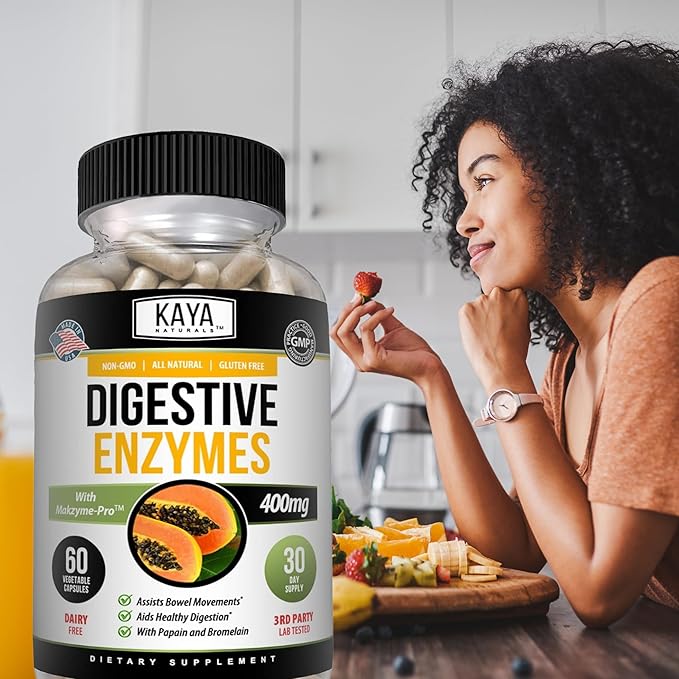 Kaya Naturals Digestive Enzymes with Prebiotics & Probiotics - Constipation & Bloating Relief - Weight Management Pills for Women & Men - Aids Immune Function - Digestion Support - 60 Veggie Capsules