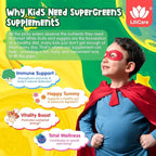 Kids Super Greens Gummies, Superfood Multivitamin for Kids, 20+ Veggie, Fruit, Vitamin, Mineral, Probiotic, Kids Vitamin Gummies for Growth, Immunity, Digestion, Picky Eater Approved, Sugar Free 2Pack