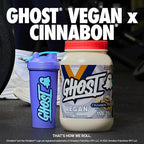 GHOST Vegan V2 Protein Powder, Cinnabon – 2.5LB Tub, 25G of Protein - Plant-Based Pea & Organic Pumpkin Blend Protein with Fiber & Iron ­- Flavored Post Workout Shakes - Soy & Gluten Free