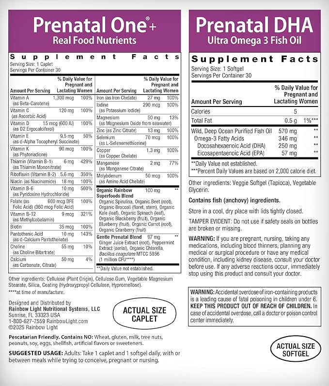 Rainbow Light Prenatal DHA Vitamins for Women | 30 Caplets & 30 Softgels | Omega-3 Fish Oil (DHA & EPA) | Support for Mom & Baby