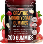 Premium 200 Gummies Creatine Gummies - Formulation with Creatine, Vitamin C & B6 - Vegan, Non-GMO, Sugar-Free, Red Apple Flavor