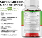 PLANT.O NUTRITION SuperGreens Gummies | Daily Greens Superfood with Fruits, Vegetables & Vitamins to Boost Immunity, Cognitive & Gut Health | Watermelon & Strawberry Flavor | 60 Super Gummies