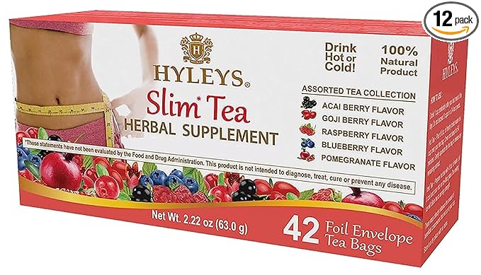 HYLEYS Slim Tea 42 Ct Assorted - Weight Loss Herbal Supplement Cleanse and Detox - 42 Tea Bags (12 Pack) - Tea Bags Variety Pack