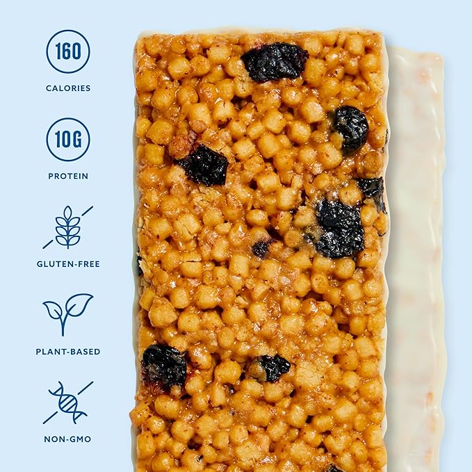 Mezcla Puff Crispy Protein Bars, Gluten Free & Vegan Protein Bars, 10g Protein, Alt for Crispy Rice Treat, Granola Bars & Breakfast Bars, Healthy Snacks for Adults, Maple Blueberry, 1 Count