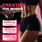 Creatine for Women, Creatine Monohydrate Gummies with Collagen, BCAA, L-Carnitine & Taurine, Strawberry Flavor, Energy Creatine Supplement for Muscle Strength, Energy Boost, Sugar Free, 120 Count