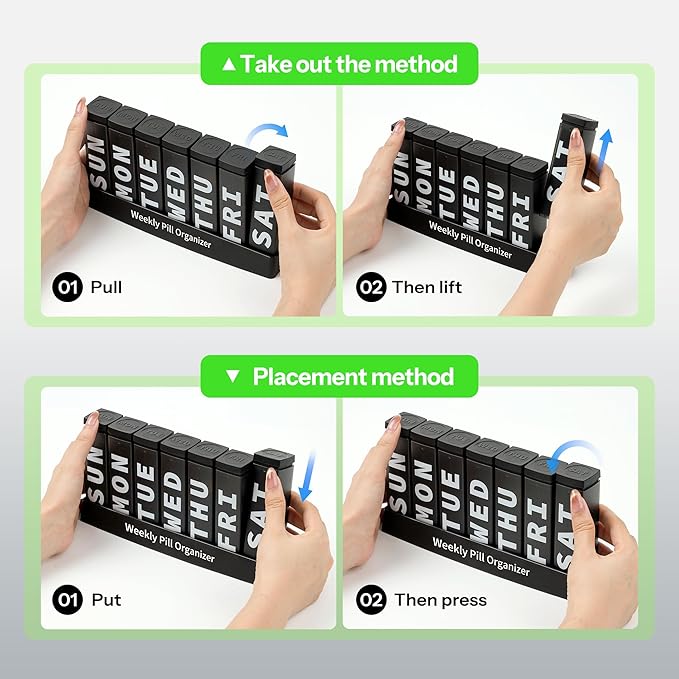 Betife Pill Organizer 3X a Day, Detachable Large Pill Box 7 Day, Daily 3 Times Pill Case, Travel Pill Container Holder, Weekly Medication Dispenser Pillbox for Vitamin Supplement Medicine（Black）