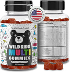 Wild Foods Kids Multivitamin Gummies – Natural Skin, Immune & Bones Support with Kids Vitamins A, C, D, E, B12, Iron & DHA – Probiotics & multivitamin for Growth – 60 Flavored Gummies