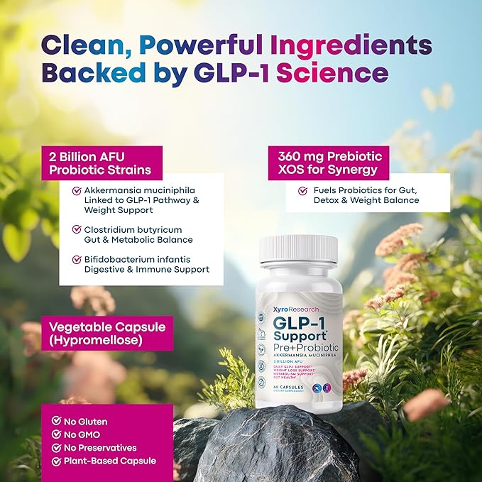 GLP-1 Support Weight Loss Probiotic Supplement - Women Men Natural Appetite Suppressant Metabolism Booster Healthy Gut Support - GLP1 Support for Hunger Control Curb Cravings & Fat Burn