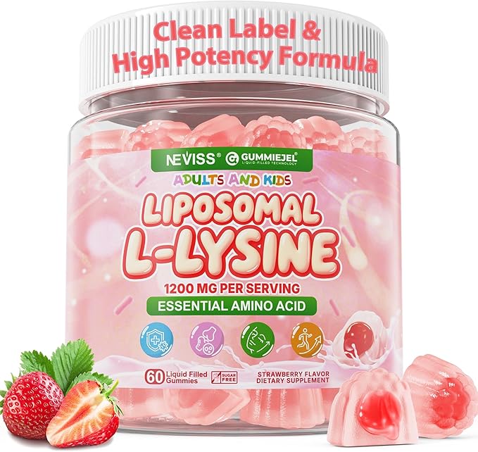 Liposomal L-Lysine Gummies 1200mg | High Absorption Immune & Skin Support | Vegan Amino Acid Supplement for Adults & Kids | Lips & Oral, Bone & Collagen Health | Non-GMO, Sugar-Free, 60 Gummies