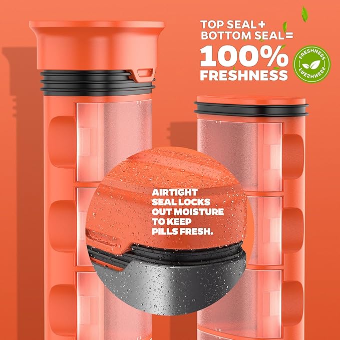 Metal Pill Organizer 2 Times a Day-Travel Pill Box Case with Moisture-Proof Airtight Lids, Weekly Large Capacity AM PM Medicine Container for Vitamins, Fish Oil, Supplements and Medications (Silver)
