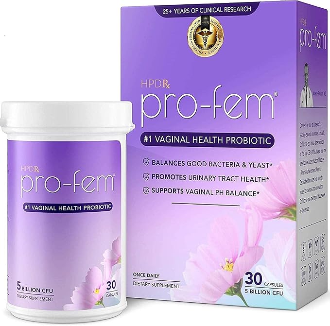 HPD Rx Pro-Fem #1 Vaginal Health Probiotic | Vaginal Probiotics | Clinically Proven to Promote Yeast & PH Balance, Urinary Tract Health | Feminine Probiotics | Works in 7 Days | 30 Capsules | 1 Pack