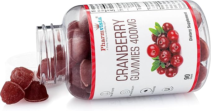 Pharmvista Cranberry Gummies for Kids & Adults 400mg-Gluten Free Allergen Free Nutrient Rich Vegan Supplement -Cranberry Chews-90 Count