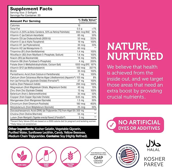 Zahler Prenatal Vitamin with DHA & Folate - DHA Supplements & Prenatal Multivitamin for Mother and Child - Kosher Prenatal DHA Prenatal Vitamins with Iron, Pre Natal Softgels 60 Count