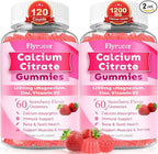 Calcium Citrate Gummies - Chewable Calcium Gummies for Bone, Muscle, Teeth, Immune Support, High Absorption Calcium Supplements for Women & Men Sugar Free Strawberry Flavor 120 Count