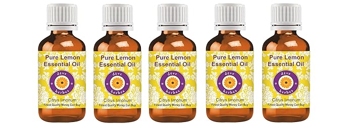 Deve Herbes Pure Lemon Essential Oil (Citrus limonum) Steam Distilled (Pack of Five) 100ml X 5 (16.9 oz)