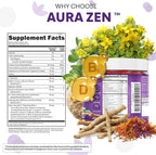 AuraZen Mood Support Saffron Gummies L-Theanine Ashwagandha Rhodiola St John's Wort Lions Mane GABA Vitamin D Magnesium Supplement | Calm Vegan Plant-Based Herbal Gummy By Clean Nutra
