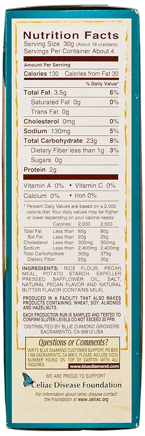 Blue Diamond Almonds, Pecan Thins Gluten Free Cracker Crisps perfect for Snacking, 4.25 oz (Pack of 4)