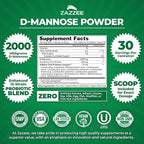 Zazzee D-Mannose Powder Plus, 2000 mg, 30 Servings, Plus 5 Billion CFU Probiotics and Pure Cranberry Juice Extract, Certified Kosher, Free Scoop, 2.98 oz, Urinary Tract Support, Non-GMO, All-Natural