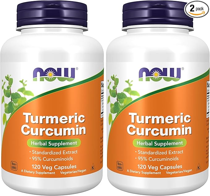 NOW Foods Supplements, Turmeric Curcumin, Derived from Turmeric Root Extract, Herbal Supplement, 120 Veg Capsules, (Pack of 2)